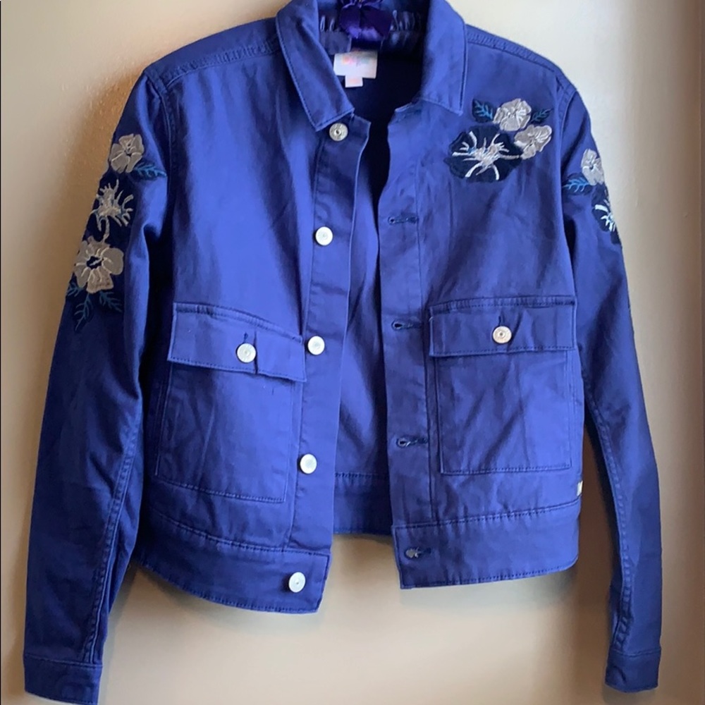 NWT XXS Blue Jacket with Flower Embellishments
